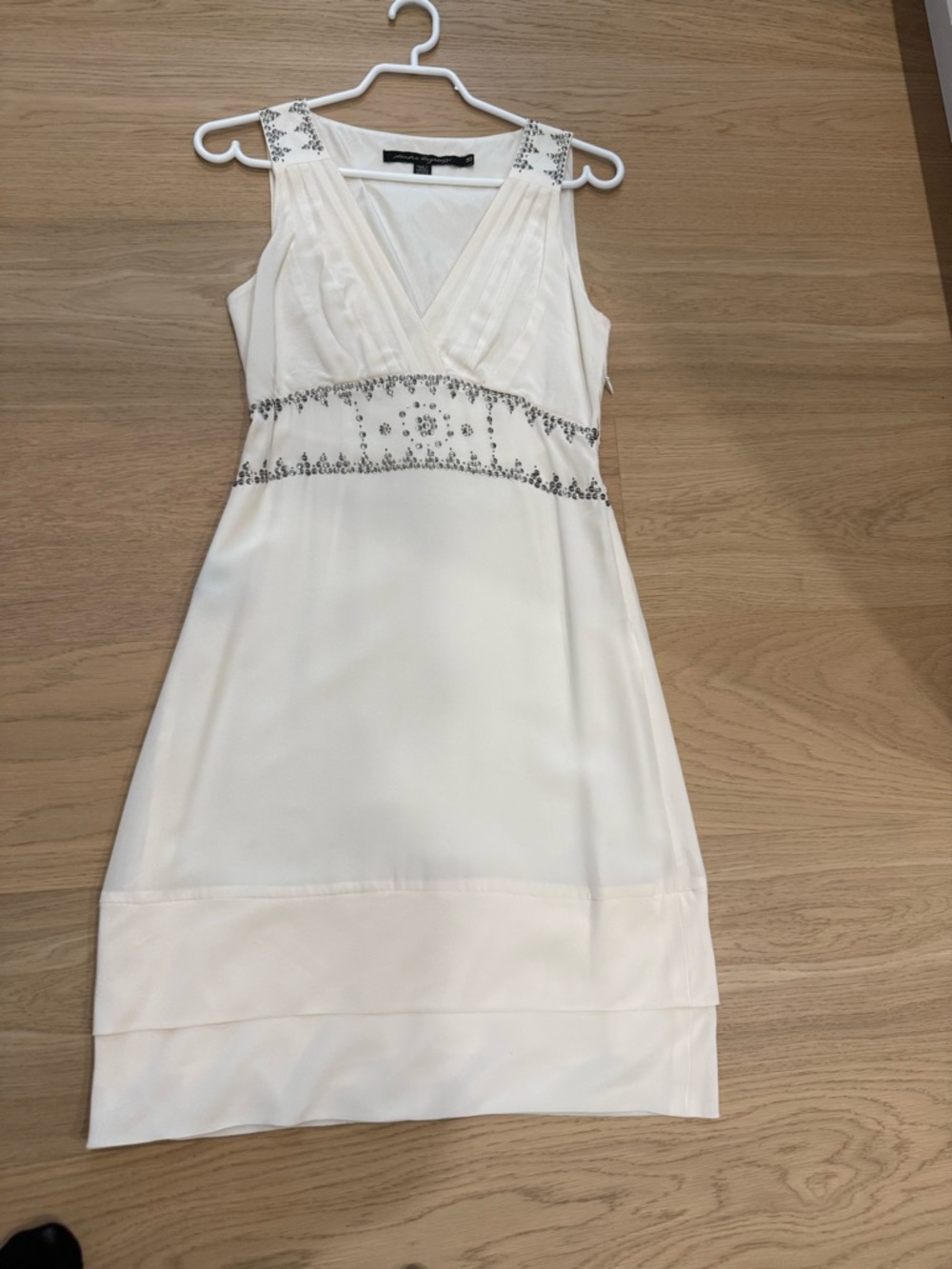 Ivory Embellished V-Neck Midi Dress